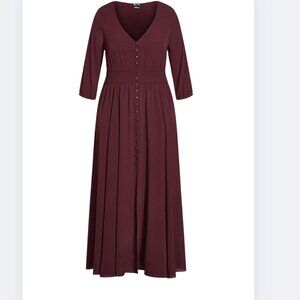 City Chic Boho "Desire" fit-and-flare Maxi Dress, EUC Burgundy 16W